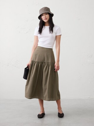 Seersucker Tiered Midi Skirt | Banana Republic Factory