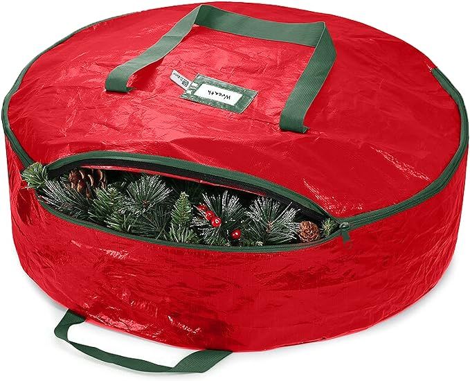 Zober Christmas Wreath Storage Container - 24 Inch Wreath Bag For Artificial Wreaths - Dual Zippe... | Amazon (US)