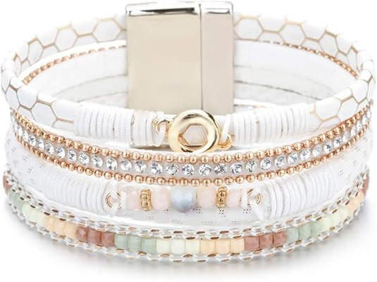 Fesciory Leather Wrap Bracelets for Women, Boho Leopard Multi-Layer Crystal Beads Cuff Bracelet J... | Amazon (US)