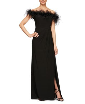 Alex Evenings Faux-Feather Off-The-Shoulder Gown - Black | Macy's