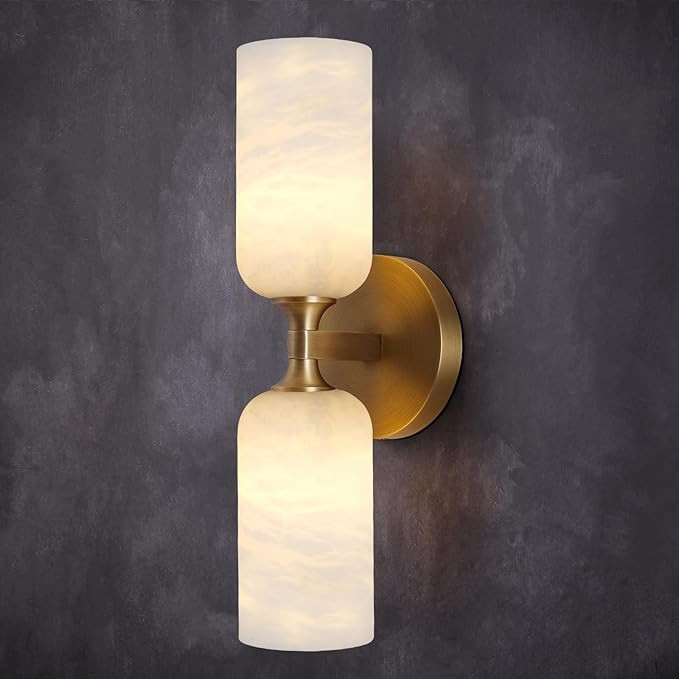 Alabaster Wall Sconce 14in Modern Spanish Natural Marble Bathroom Vanity Sconces, Antique Brass S... | Amazon (US)
