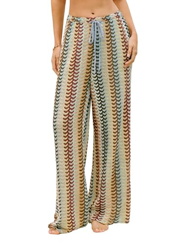 ZAFUL Womens Beach Cover Up Pants Sexy Crochet Drawstring Elastic Boho Swimsuit Cover Up Long Pan... | Amazon (US)