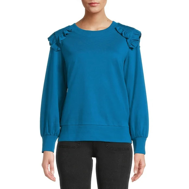 Time and Tru Women's Quilted Ruffle Sweatshirt - Walmart.com | Walmart (US)