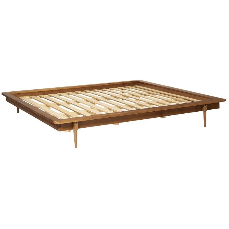 King Mid Century Modern Solid Wood Platform Bed - Caramel | Walmart (US)