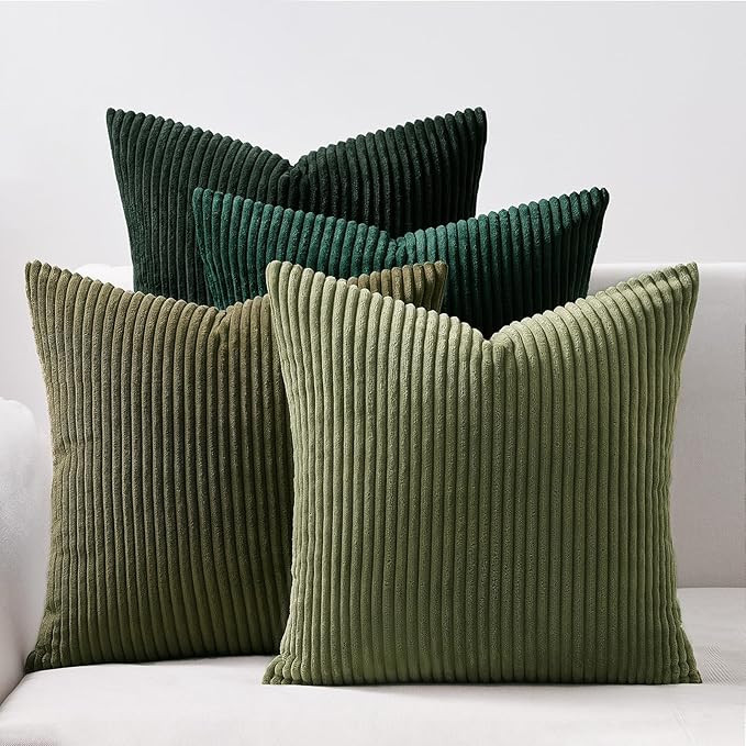 Topfinel Couch Throw Pillows Covers 18x18 Inch Set of 4,Olive Emerald Green Corduroy Decorative C... | Amazon (US)