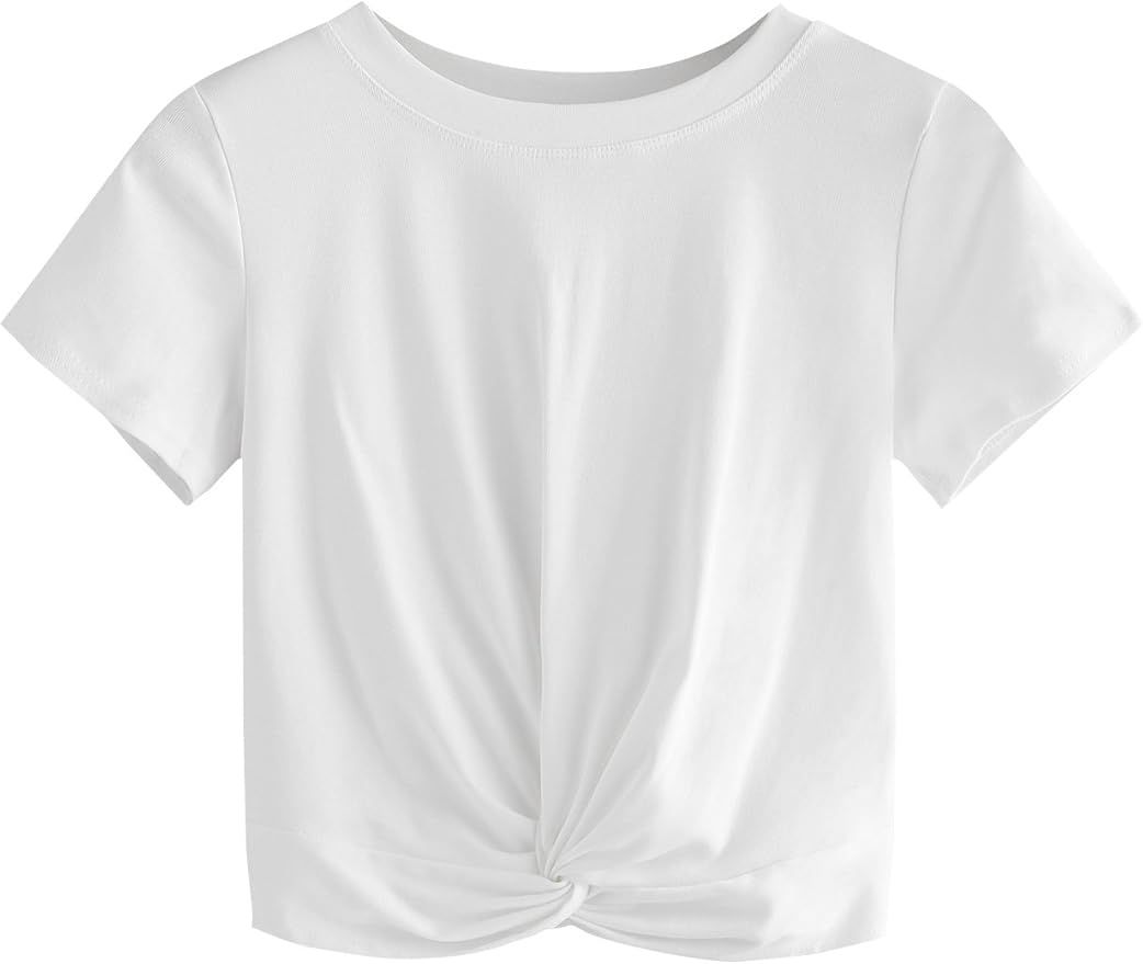 MakeMeChic Women's Summer Crop Top Solid Short Sleeve Twist Front Tee T-Shirt | Amazon (US)