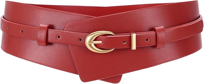 WHIPPY Women Wide Leather Belt Fashion Ladies Dress Belt 2-in-1 Waistband with Skinny Belt for Su... | Amazon (US)