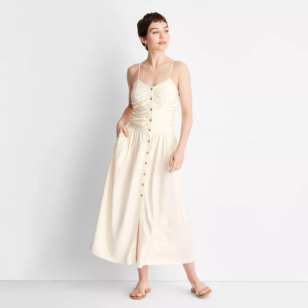 Women's Ruched Midi Tank Dress - Future Collective Cream S | Target