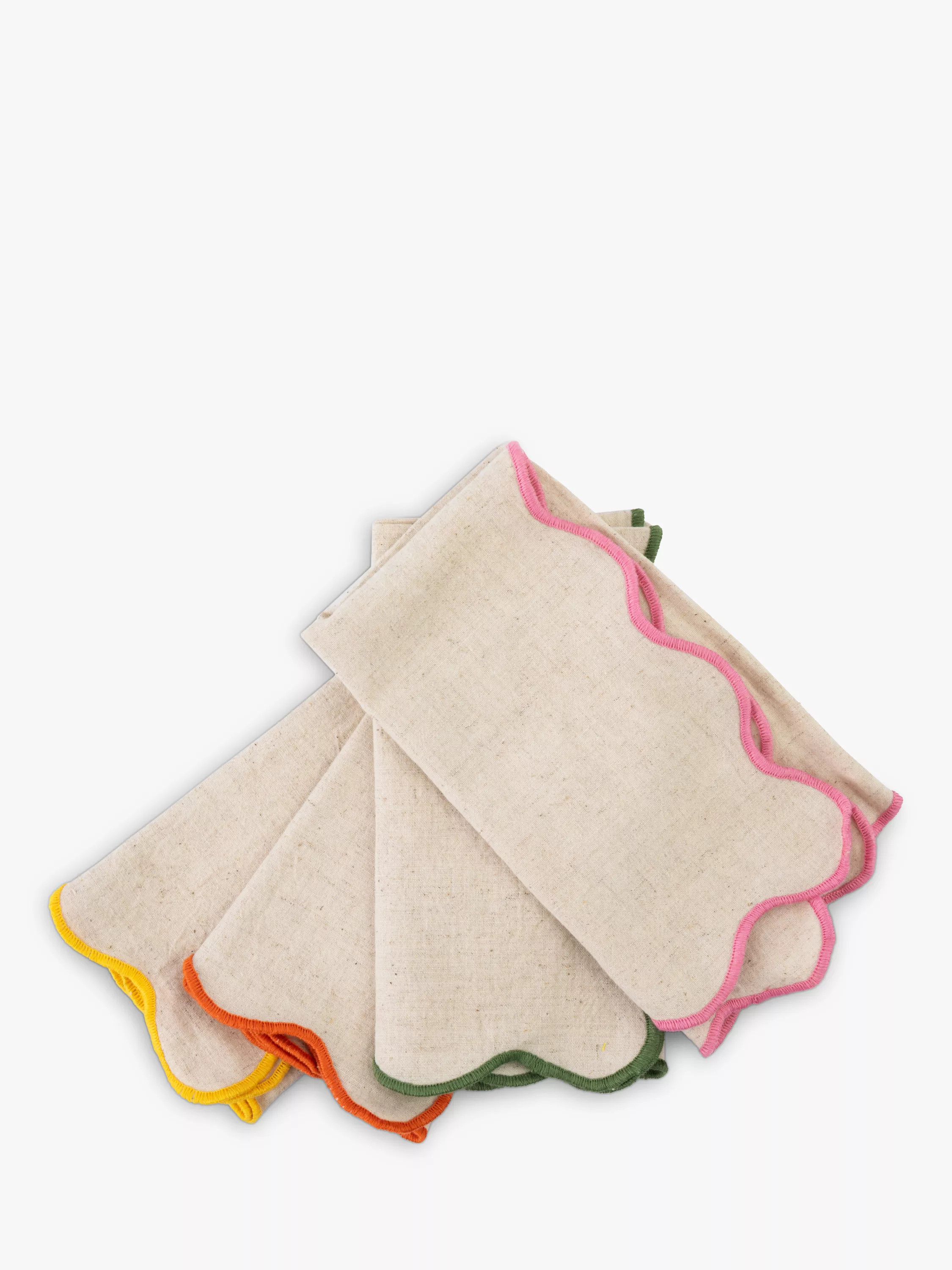 Jamie Oliver Big Love Scallop Edge Cotton Linen Blend Neat Napkins, Set of 4, Multi | John Lewis (UK)