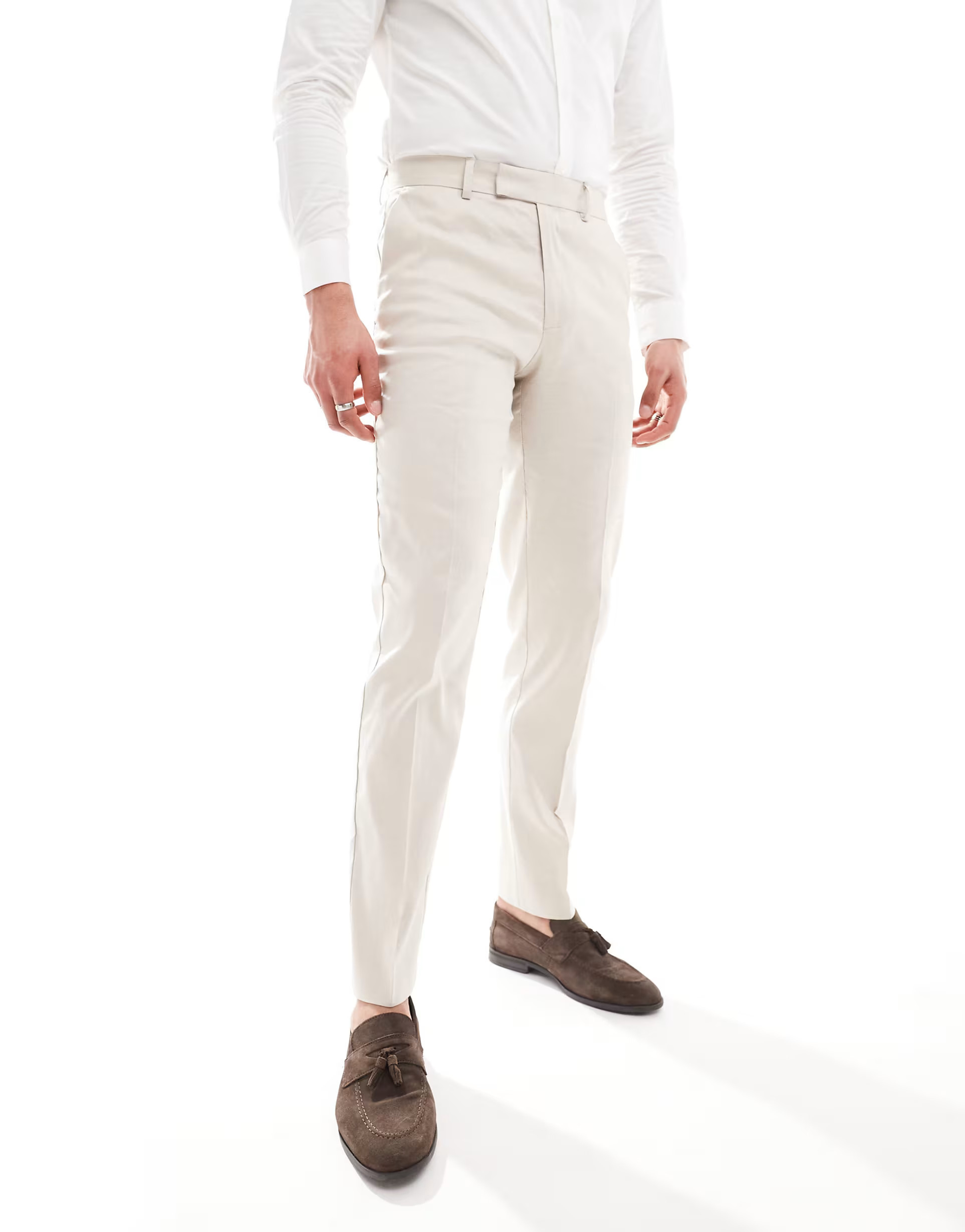ASOS DESIGN slim linen blend suit pants in stone | ASOS (Global)