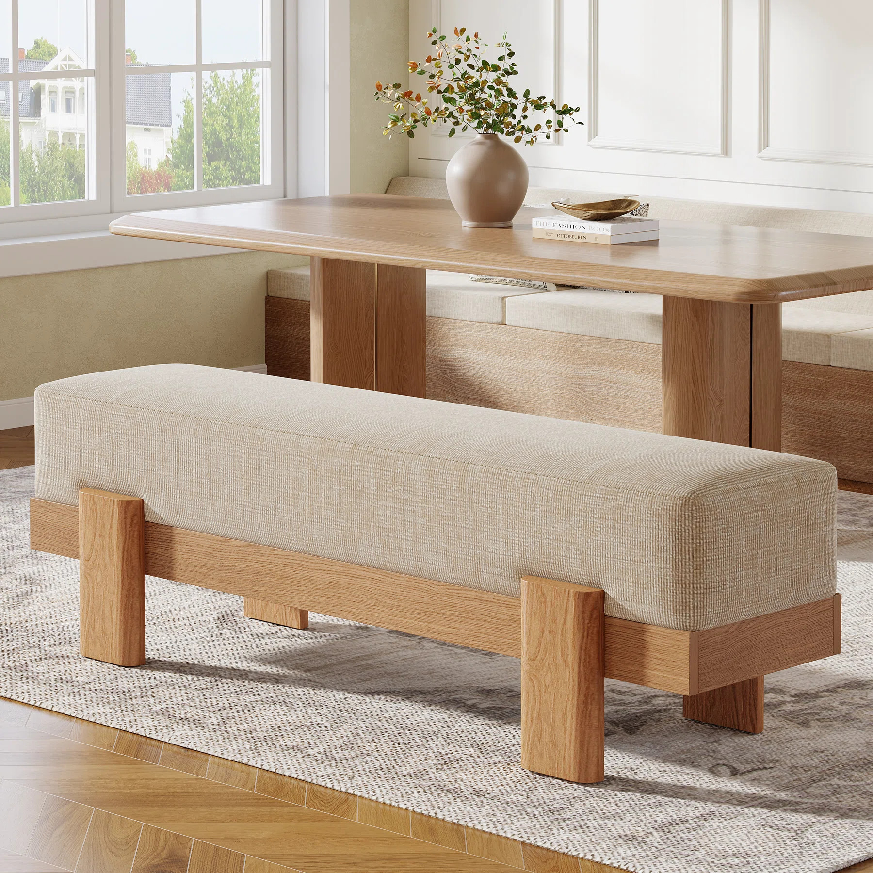 55" Upholstered Dining Bench with Padded Seat, Modern Kitchen Bench for Dining Room | Wayfair North America