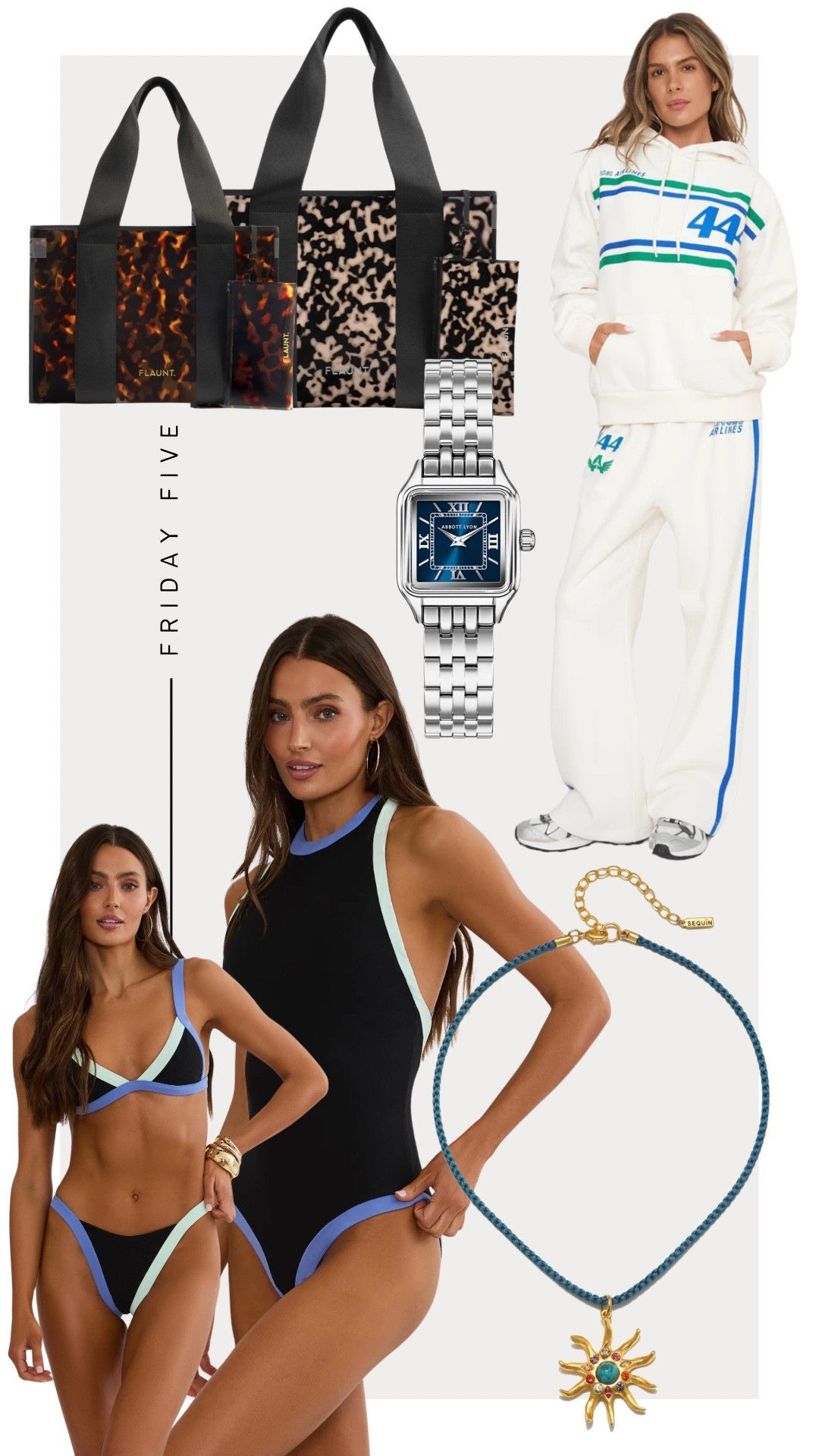 Friday Five: 3-20-26

1 Beach Riot Swim 
2. Sequin Jewelry Necklace - Code: KristinRose
3. The Mayfair Group Sweat Set - Linked on my ShopMy 
4. Abbott Lyon Watch 
5. Flaunt Tortoise Bag  


#LTKSwim #LTKootd