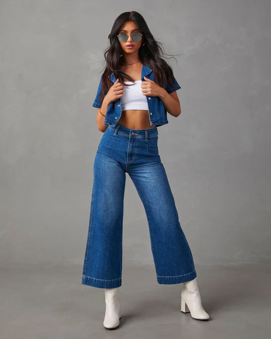 Amir Denim Short Sleeve Button Down Top | VICI