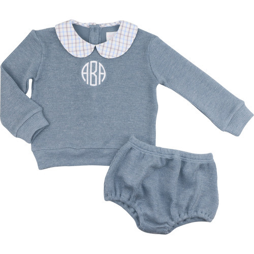 Blue And Plaid Woven Sweater Diaper Set | Cecil and Lou