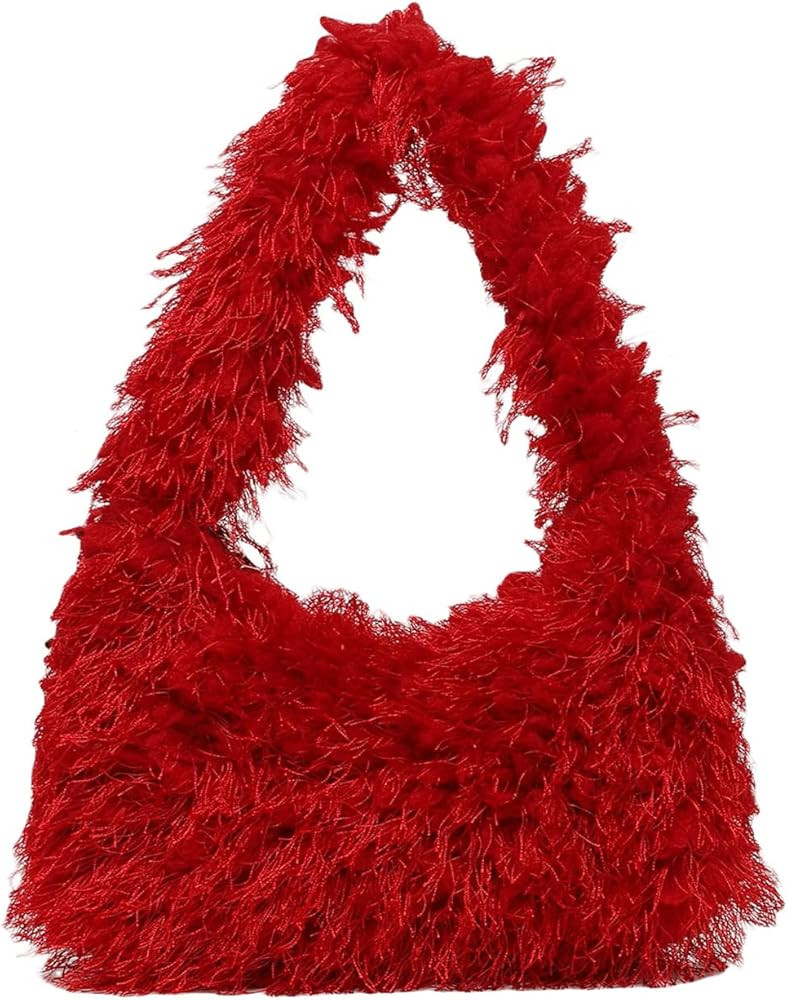 Verdusa Women's Faux Fur Fluffy Hobo Bag Furry Handbag Purse | Amazon (US)