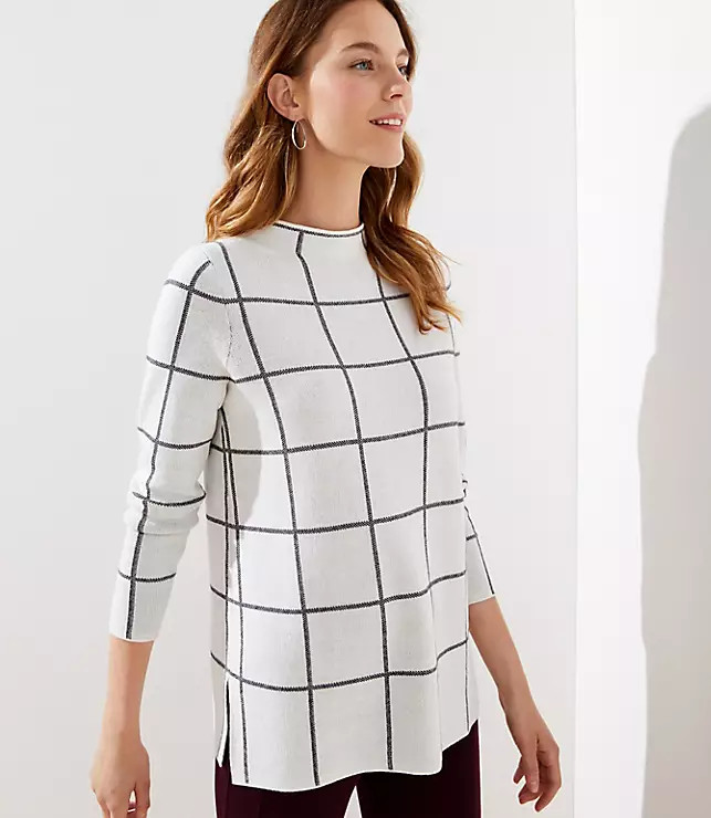 Plaid Mock Neck Tunic Sweater | LOFT