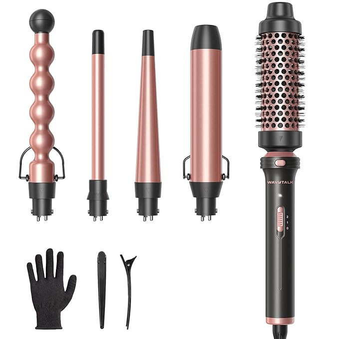 Wavytalk 5 in 1 Curling Wand Set, Multi Curl, Curling Wand Set with Thermal Brush and 4 Interchan... | Amazon (US)
