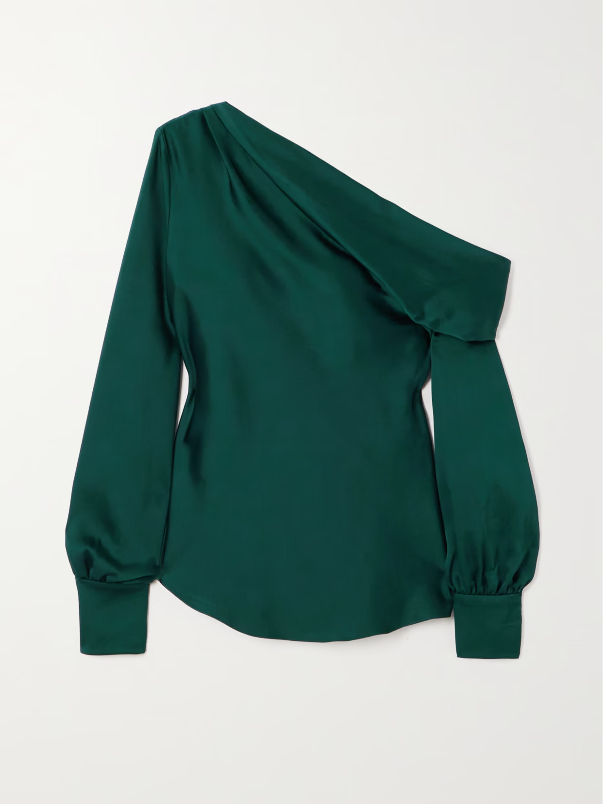SIMKHAI - Alice One-shoulder Draped Satin Blouse - Green | NET-A-PORTER (US)