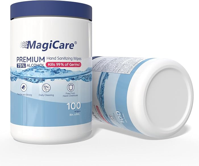 MagiCare 75% Large Alcohol Wipes (2, 100ct Canisters, 200ct) - Hand Sanitizer Wipes, Unscented Ha... | Amazon (US)