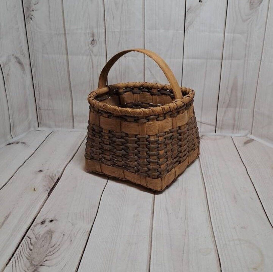 Vintage Basket with Handle, Splint Hand Made Woven Basket, Storage Basket, Kitchen Basket | Etsy (US)