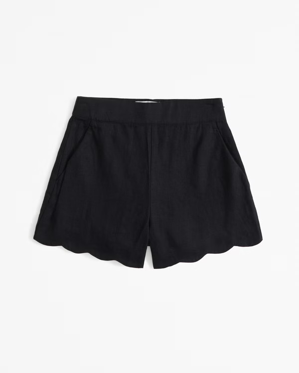 Women's Premium Linen Scallop-Hem Tailored Short | Women's Bottoms | Abercrombie.com | Abercrombie & Fitch (US)