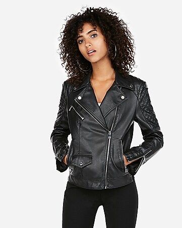 vegan leather quilted moto jacket | Express