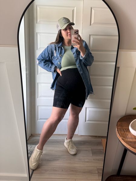 Comfy bump friendly everyday outfit for summer.

Denim jacket isn’t on LTK so I linked a similar one. Wearing an XL in the double lined tank. Maternity leggings are Blanqi, also not on LTK. Sneakers are Dolce vita and come in several other colors!

#LTKMidsize #LTKActive #LTKBump