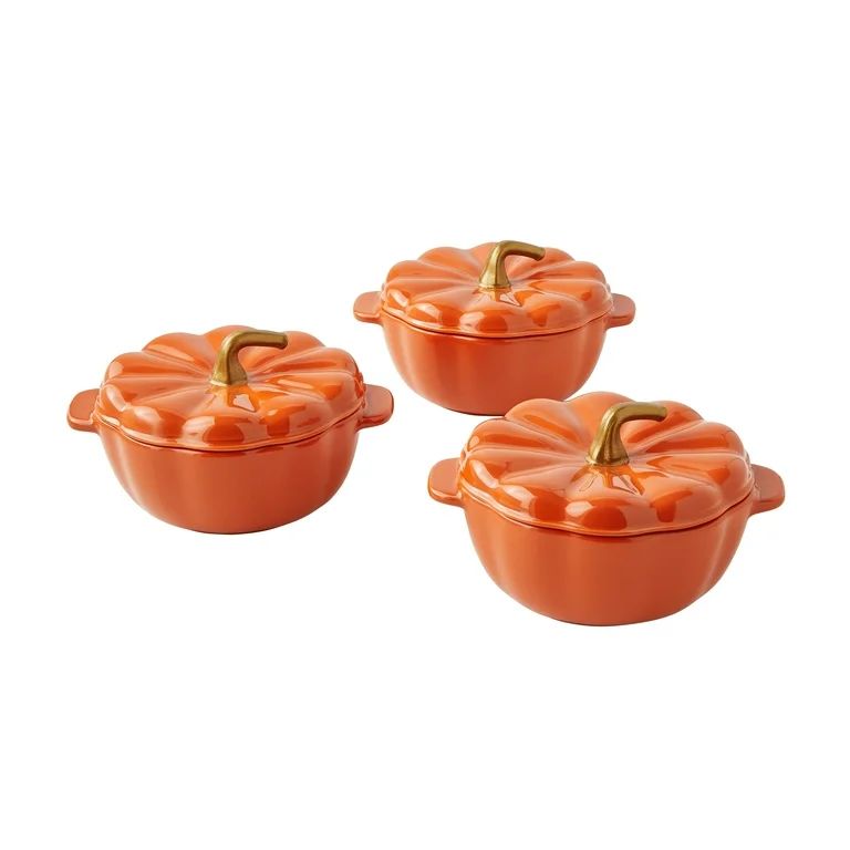 The Pioneer Woman Pumpkin Mini 13.5-Ounce Orange Stoneware Cocottes, Set of 3 | Walmart (US)