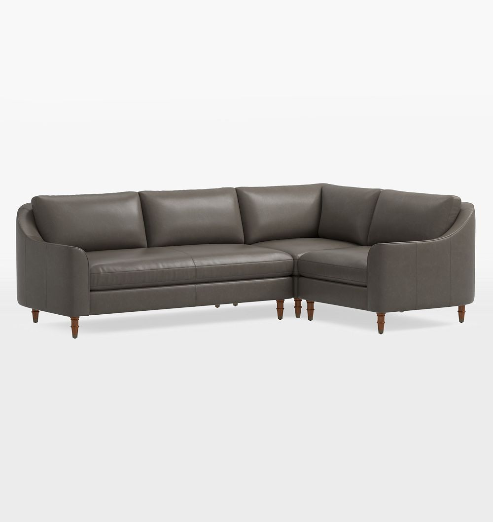 Luisa Leather 3-Piece L-Shape Sectional, Left Arm Sectional - Bench Cushion - Mont Blanc Leather Wolf | Rejuvenation