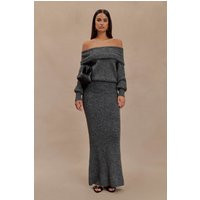 Charlotte Knit Maxi Skirt With Overlay - Charcoal | MESHKI US