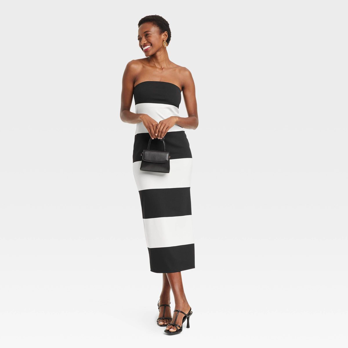 Women's Knit Midi Dress - A New Day™ Black/White Striped | Target