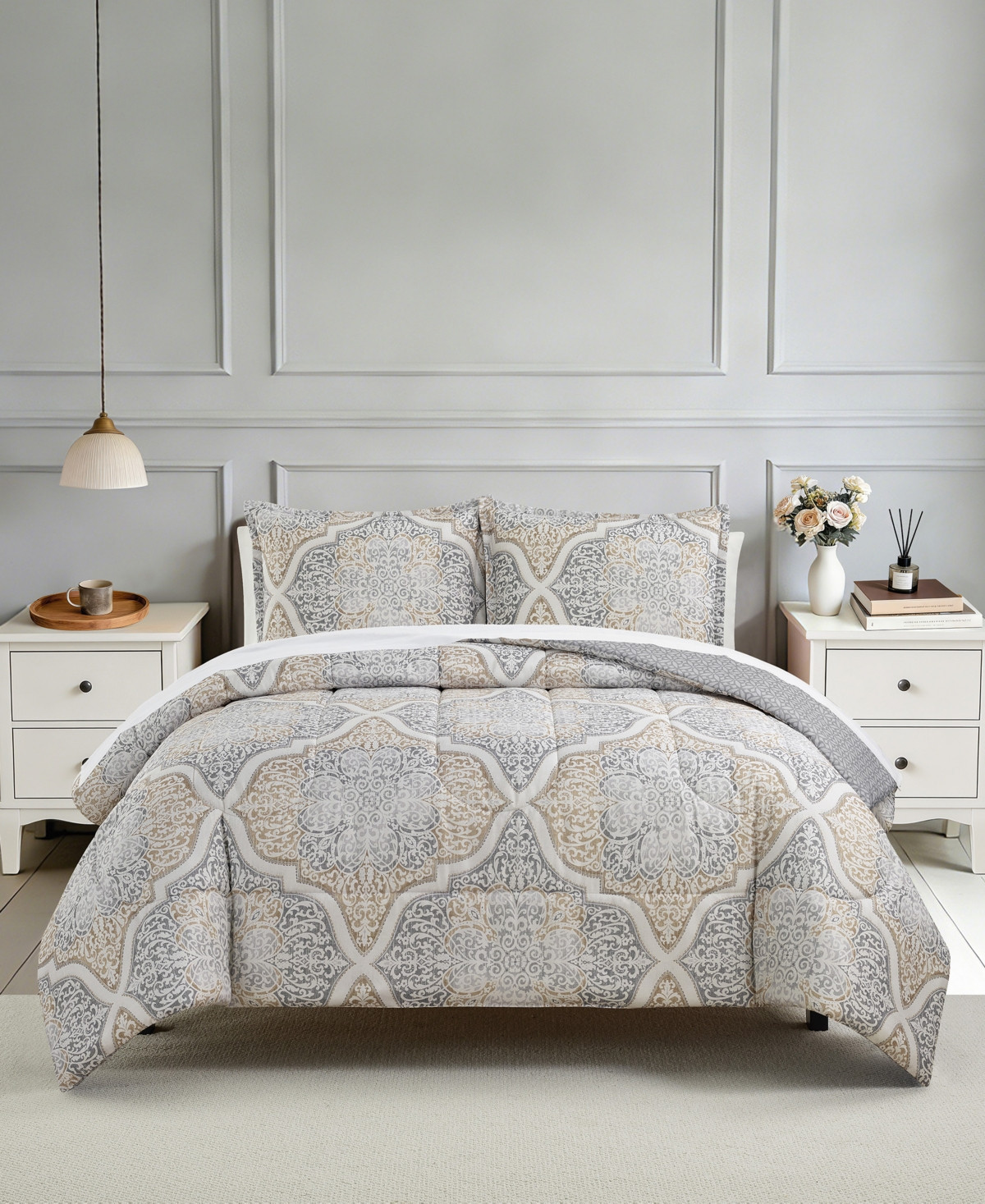 Macy's Estelle Reversible 3-Pc. Comforter Sets - Neutral | Macy's