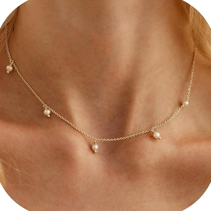 Freshwater Pearl Dangle Necklace for Women Girls,Multi Pearls Drop Necklace,Adjustable Pearl Chok... | Amazon (US)