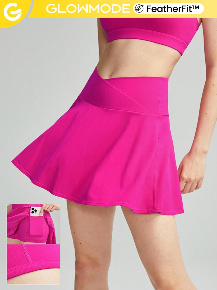 GLOWMODE FeatherFit™  Crossover Built-In Shorts Pocket Anti-Slip Strips White Tennis Skirt Skor... | SHEIN