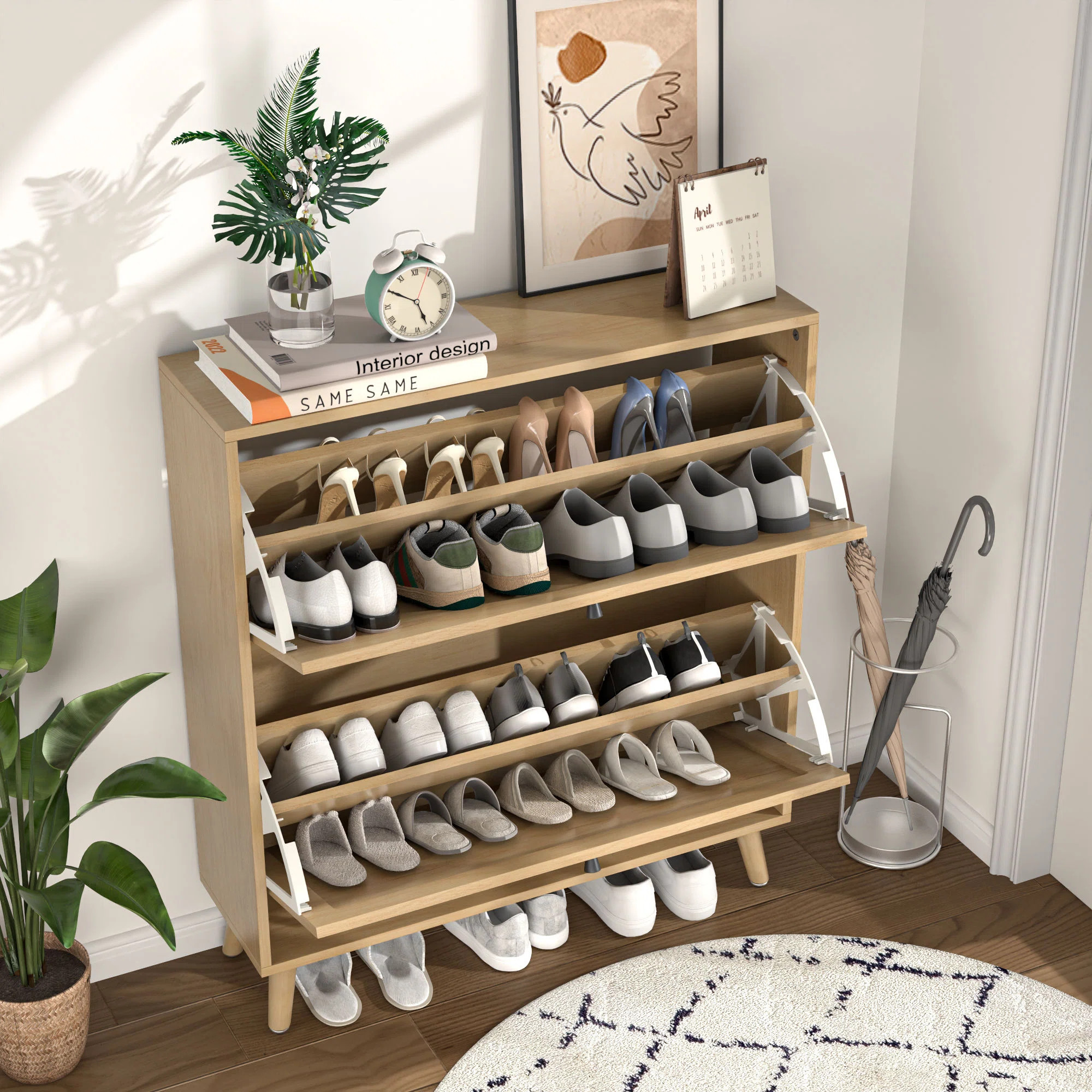 16 Pair Shoe Cabinet With 2 Flip Drawers And Adjustable Shelves, Freestanding Shoe Storage Organi... | Wayfair North America