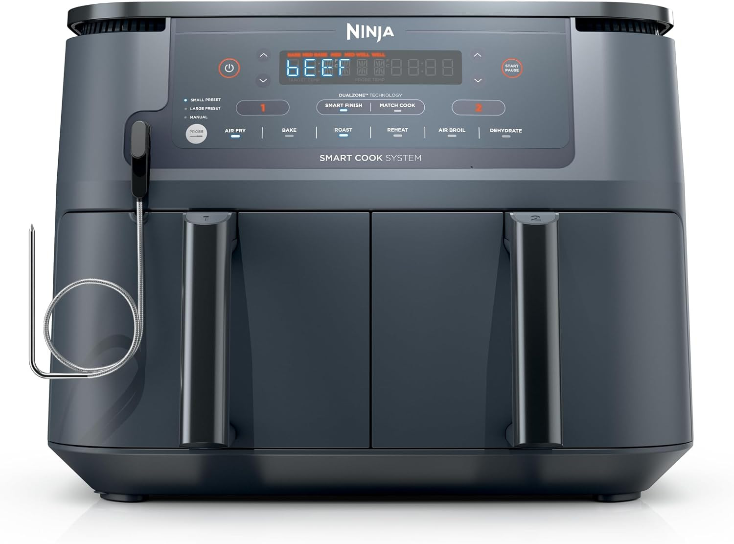 Ninja Air Fryer, Thermometer, Roast, Bake, Air Fry, Crisps, Broil, Reheats, Keep Warm, 10-in-1, Fries, Frozen Food, Veggies, and Meat, Quick Meals, Healthy Meals, Less Oil, 10 QT, Cyberspace, DZ550​GY | Amazon (US)