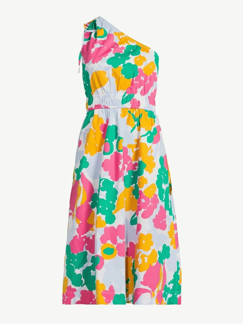 Free Assembly Women's Sleeveless One Shoulder Midi Dress with Elastic Waist, Sizes XS-XXL | Walmart (US)