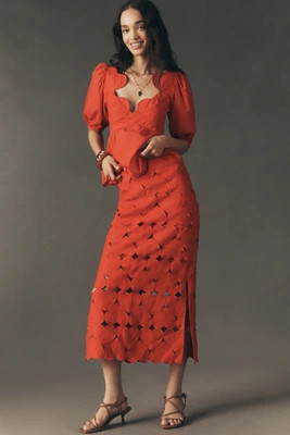 Farm Rio Cutout Hearts Linen Midi Skirt | Anthropologie (US)