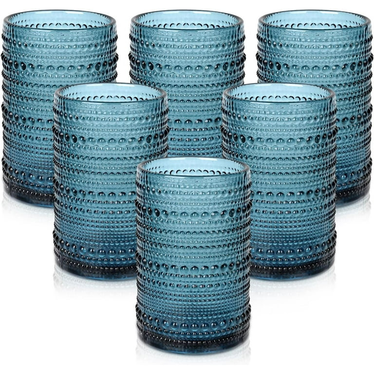 AllWays Plaza Vintage Glassware Drinking Glasses Set of 6,15 oz Hobnail Glass Cups,Embossed Blue ... | Walmart (US)