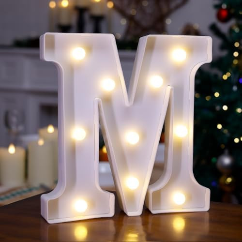 LED Marquee Sign Light Up Letters, 26 Alphabet Light Up Letters Sign, Battery Powered LED Letter Lights for Night Light, Wedding, Birthday, Party, Holiday or Home Decor(Letter M, Warm White) | Amazon (US)