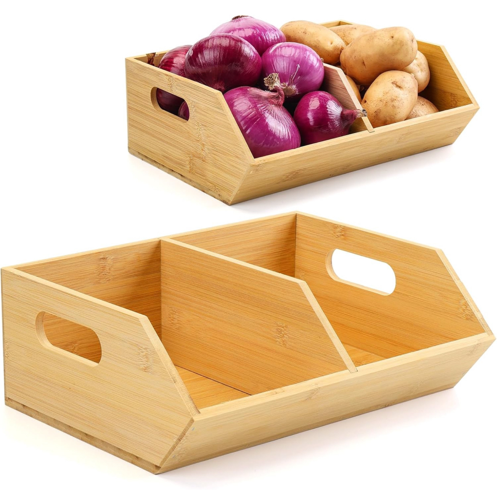 Bamboo storage for potatoes, onions, garlic, shallots. I have these at the bottom of my pantry and love them  

#LTKHome