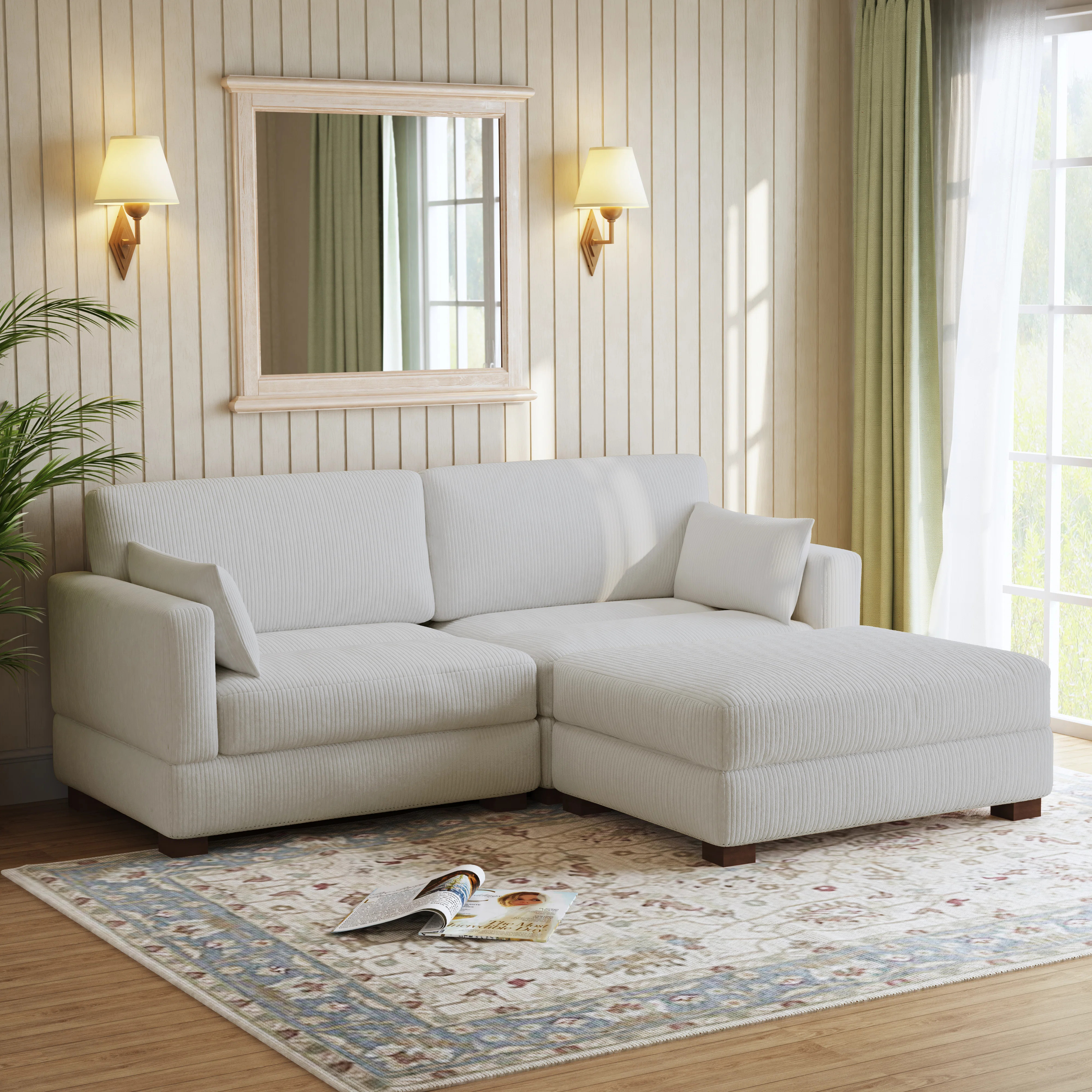 Maelina 3 - Piece Upholstered Beige Corduroy Modular Sectional Sofa with Pillow Back and Removabl... | Wayfair North America