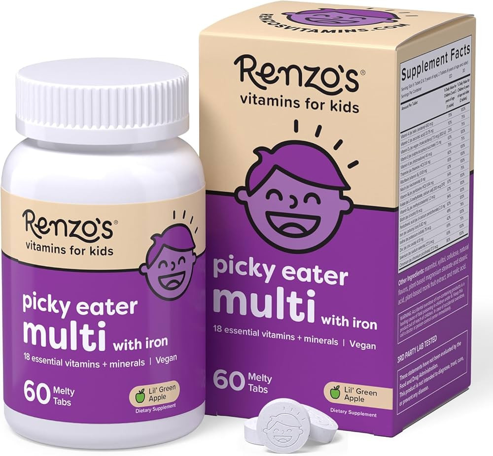 Renzo's Picky Eater Kids Multivitamin with Iron, Dissolving Kids Vitamins with Vitamin D3 and K2 ... | Amazon (US)