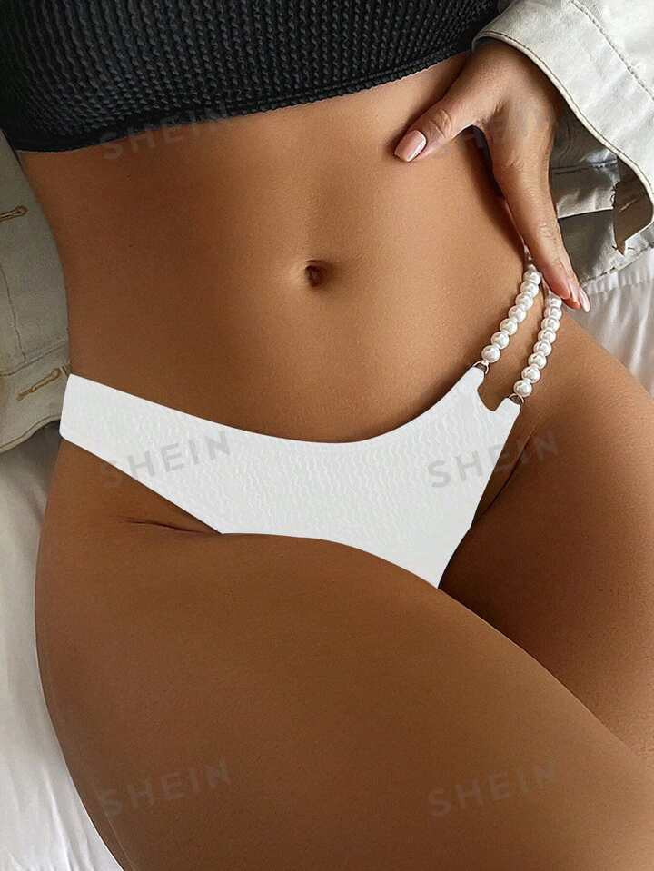 SHEIN Swim SXY Pearls Decor Cut Out Waist Bikini Bottom | SHEIN