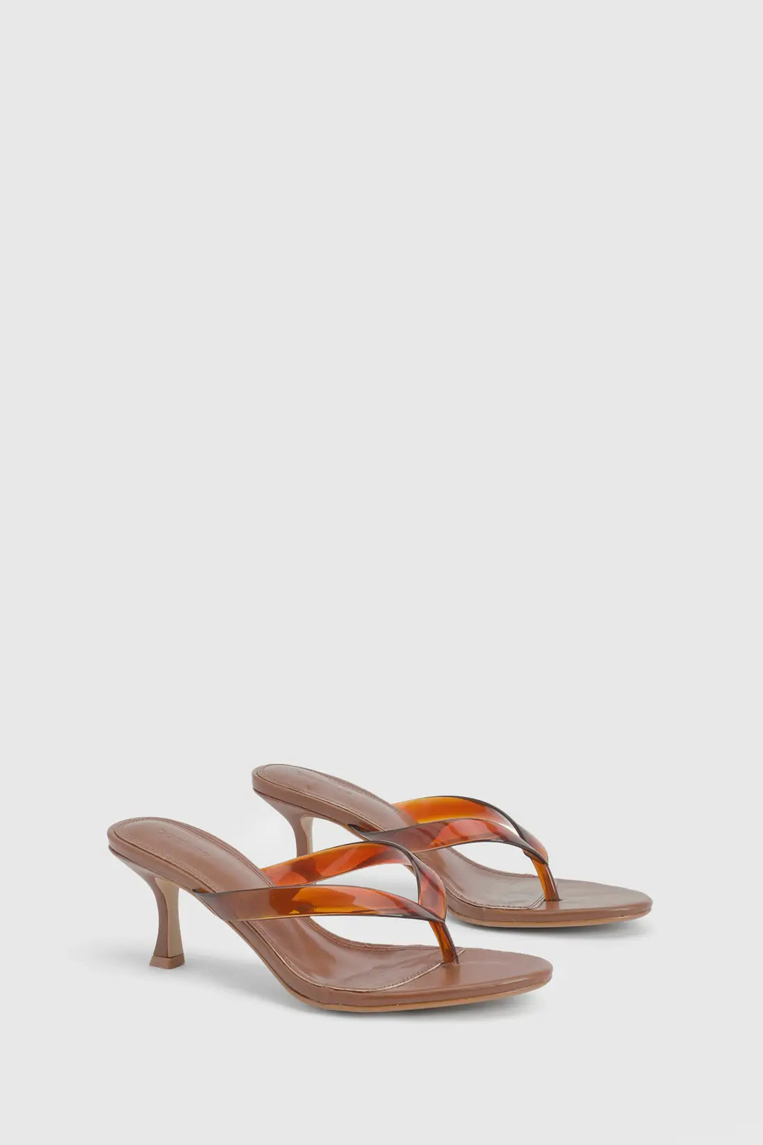 Brown Clear Toe Post Heeled Mules | Boohoo | Boohoo.com (UK & IE)