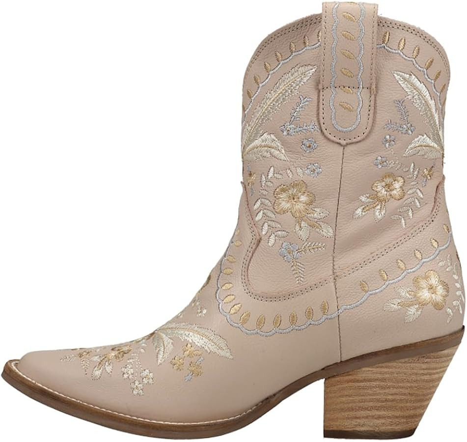 Dingo Womens Primrose Embroidered Floral Snip Toe Casual Boots Ankle Mid Heel 2-3" - Black | Amazon (US)