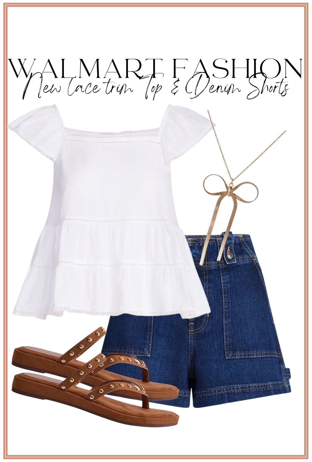 🤍 Simple, timeless, and such a versatile summer outfit! This brand new Walmart lace trim top is one of those pieces you’ll wear on repeat. The feminine flutter sleeves and delicate lace details pair perfectly with these classic denim shorts for an effortless everyday look. I finished it off with studded sandals and a dainty bow necklace for the cutest casual outfit!

Whether you’re heading to brunch, running errands, packing for vacation, or meeting friends for lunch, this look is comfortable, flattering, and easy to style. These are the wardrobe staples you’ll reach for all season long!

✨ Outfit details:
• Walmart lace trim flutter sleeve top
• Walmart denim shorts
• Studded sandals
• Bow necklace

#WalmartFashion #WalmartFinds #SummerStyle #CasualOutfit #EverydayStyle #DenimShorts #WhiteTop #AffordableFashion #SummerOOTD #FashionOver30 #VacationStyle #WeekendStyle #WalmartStyle #BudgetFriendlyFashion #SummerWardrobe #ClassicStyle #OOTD #FashionInspo #AffordableStyle #WalmartNewArrivals

#LTKootd #LTKPetite
