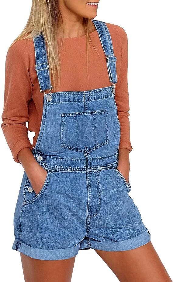 Utyful Women’s Adjustable Straps Denim Bib Overalls Shorts Roll Cuff Shortalls | Amazon (US)