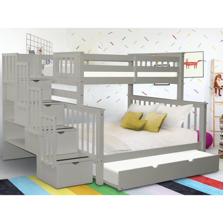 Bedz King Stairway Bunk Beds Twin over Full with 4 Drawers in the Steps and a Twin Trundle, Gray ... | Walmart (US)