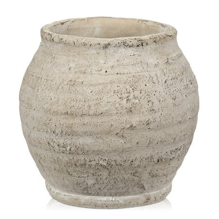 6'' Ceramic Vase Rustic Vintage Textured Cream White Vases 4.72'' Wide Mouth Pampas Jar Vase Pottery Farmhouse Home Décor | Walmart (US)
